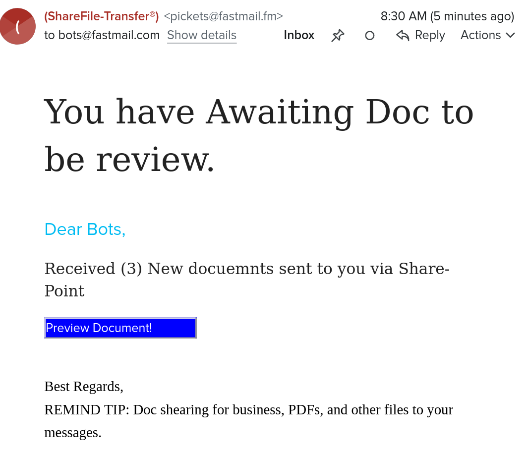 Bots phishing bots. This is going to be 90% of the internet someday.